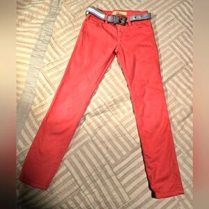 Galiano girls lux( coral) shade stretch jeans wirh belt. Used